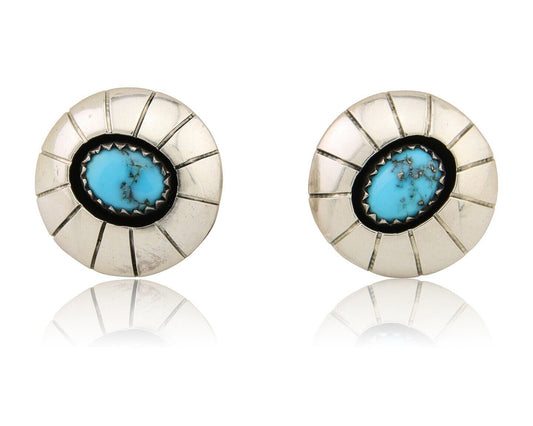 Navajo Shield Earrings 925 Silver Blue Turquoise Artist Signed P C.80s