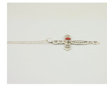 Navajo Cross Necklace 925 Silver Mediterranean Coral Native American Artist C80s