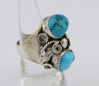 Navajo Ring 925 Silver Sleeping Beauty Turquoise Artist Signed BC C.80's