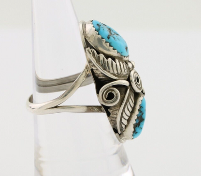 Navajo Ring 925 Silver Sleeping Beauty Turquoise Signed GR C.80's