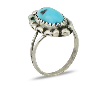 Navajo Ring 925 Silver Sleeping Beauty Turquoise Artist Signed SC C.80's