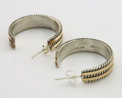 Navajo Earrings 925 Silver & Gold Handmade Artist Signed Tom Hawk C.80's