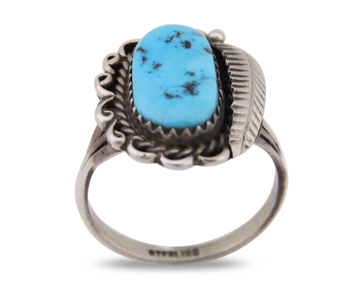 Navajo Ring 925 Silver Natural Blue Turquoise Native American Artist C.80's