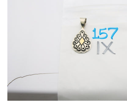Navajo Kokopelli Pendant Sterling Silver & Gold Authentic Traditional Signed RT
