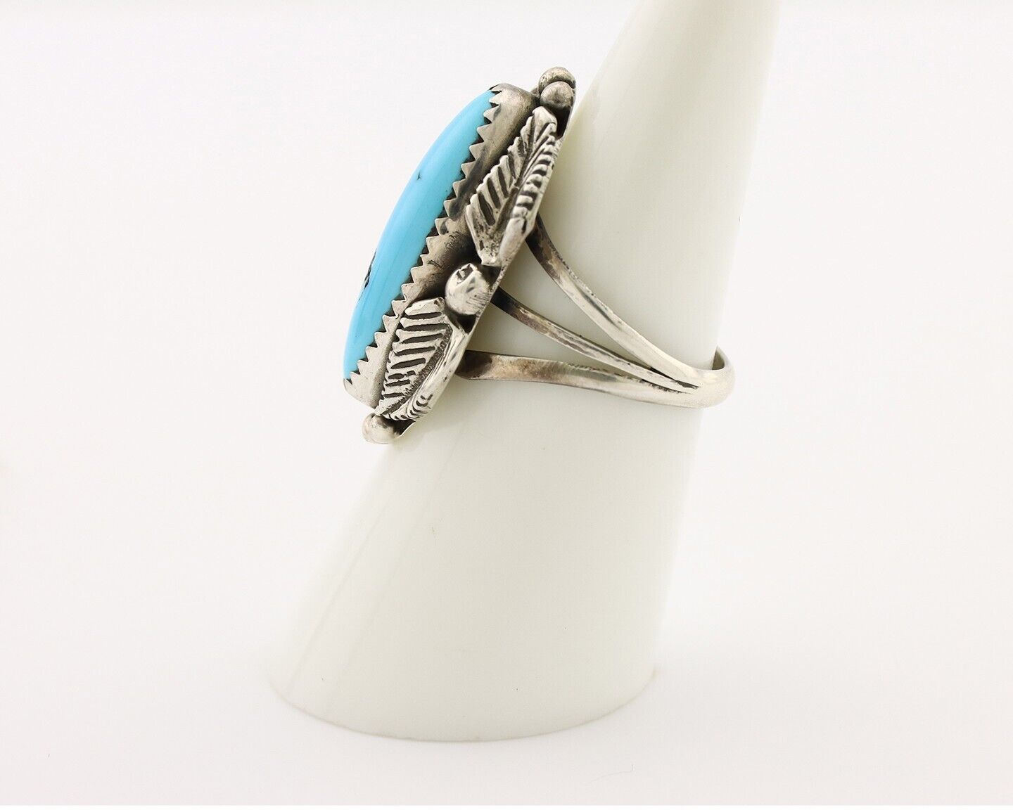 Navajo Ring 925 Silver Sleeping Beauty Turquoise Signed SC C.80's