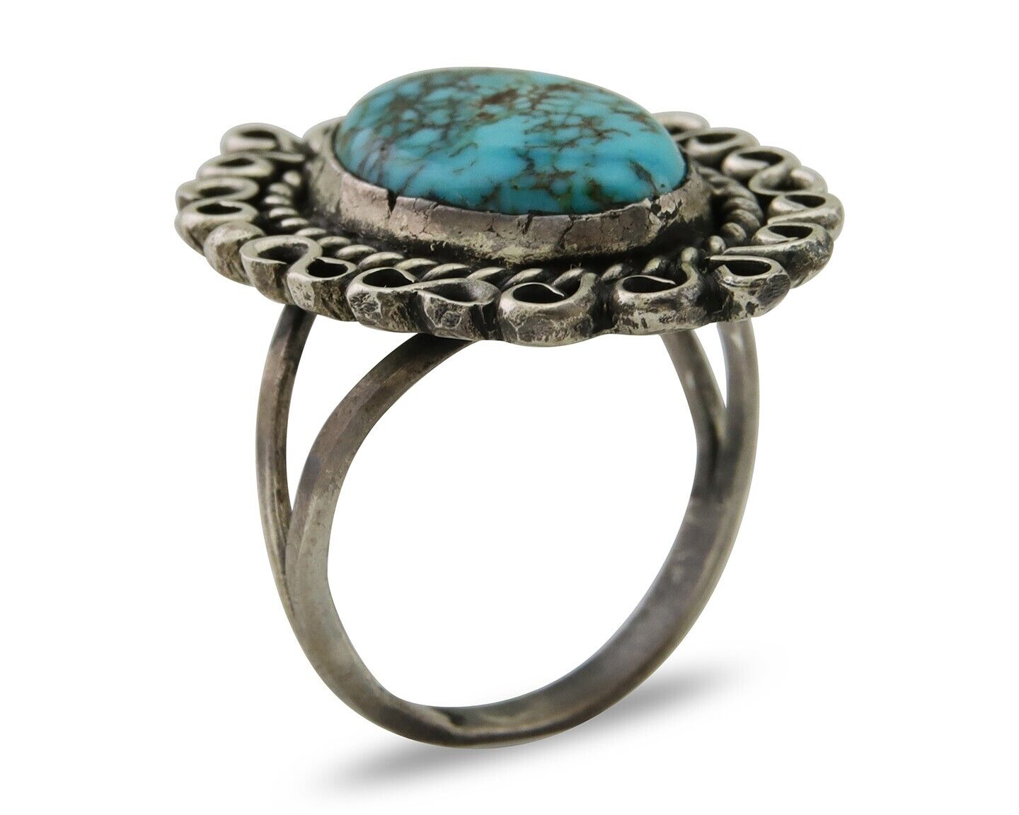 Navajo Ring 925 Silver Spiderweb Turquoise Artist Siged Jerry Johnson C.80's