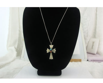 Navajo Cross Necklace Sterling Silver Authentic Natural Gemstones Signed M