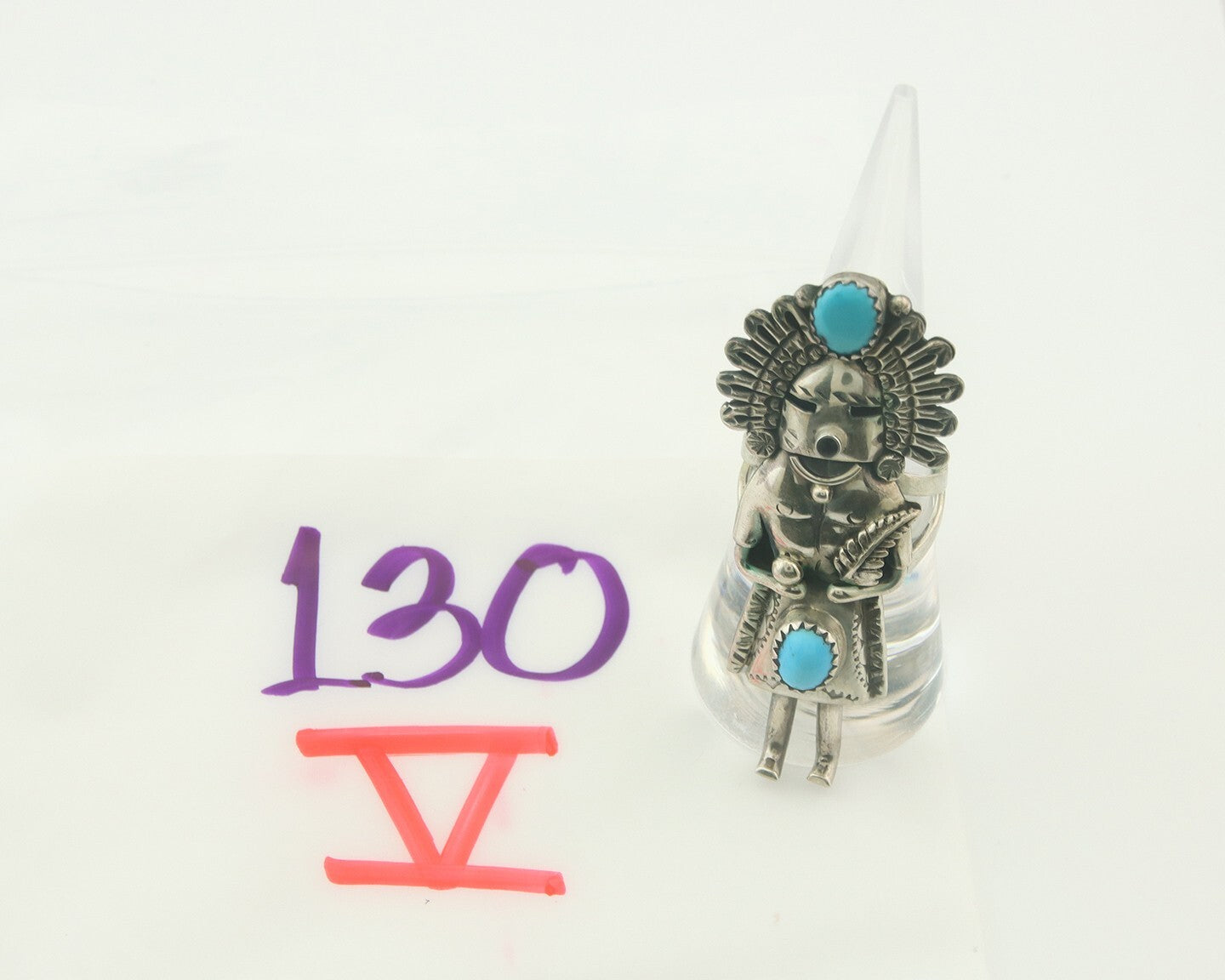 Vintage Navajo Kachina Ring 925 Sterling Turquoise Signed Gomez Size 8.0