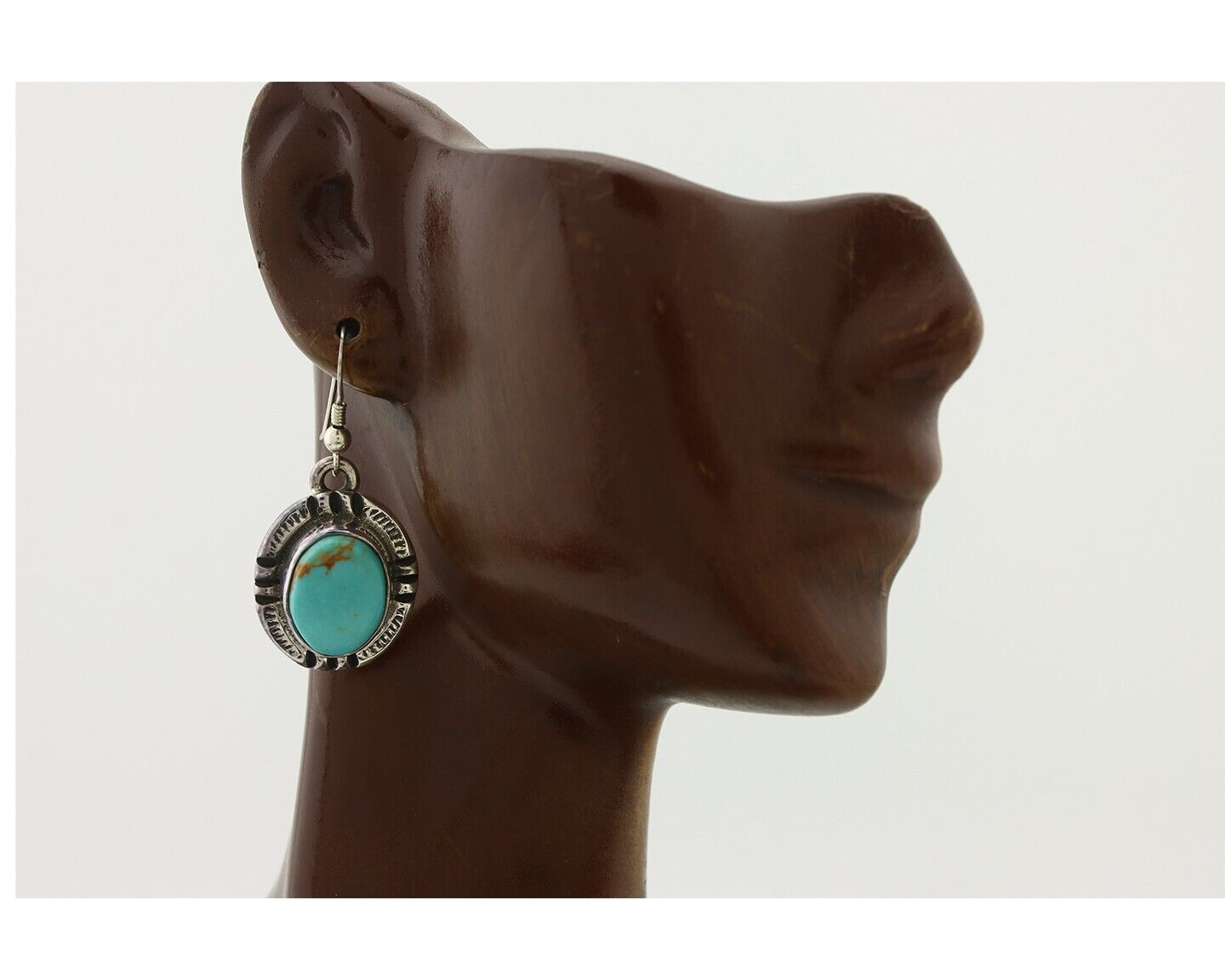 Navajo Handmade Earrings 925 Silver Natural Arizona Turquoise Signed Gecko C.80s