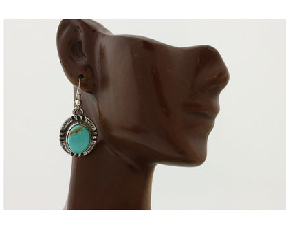 Navajo Handmade Earrings 925 Silver Natural Arizona Turquoise Signed Gecko C.80s