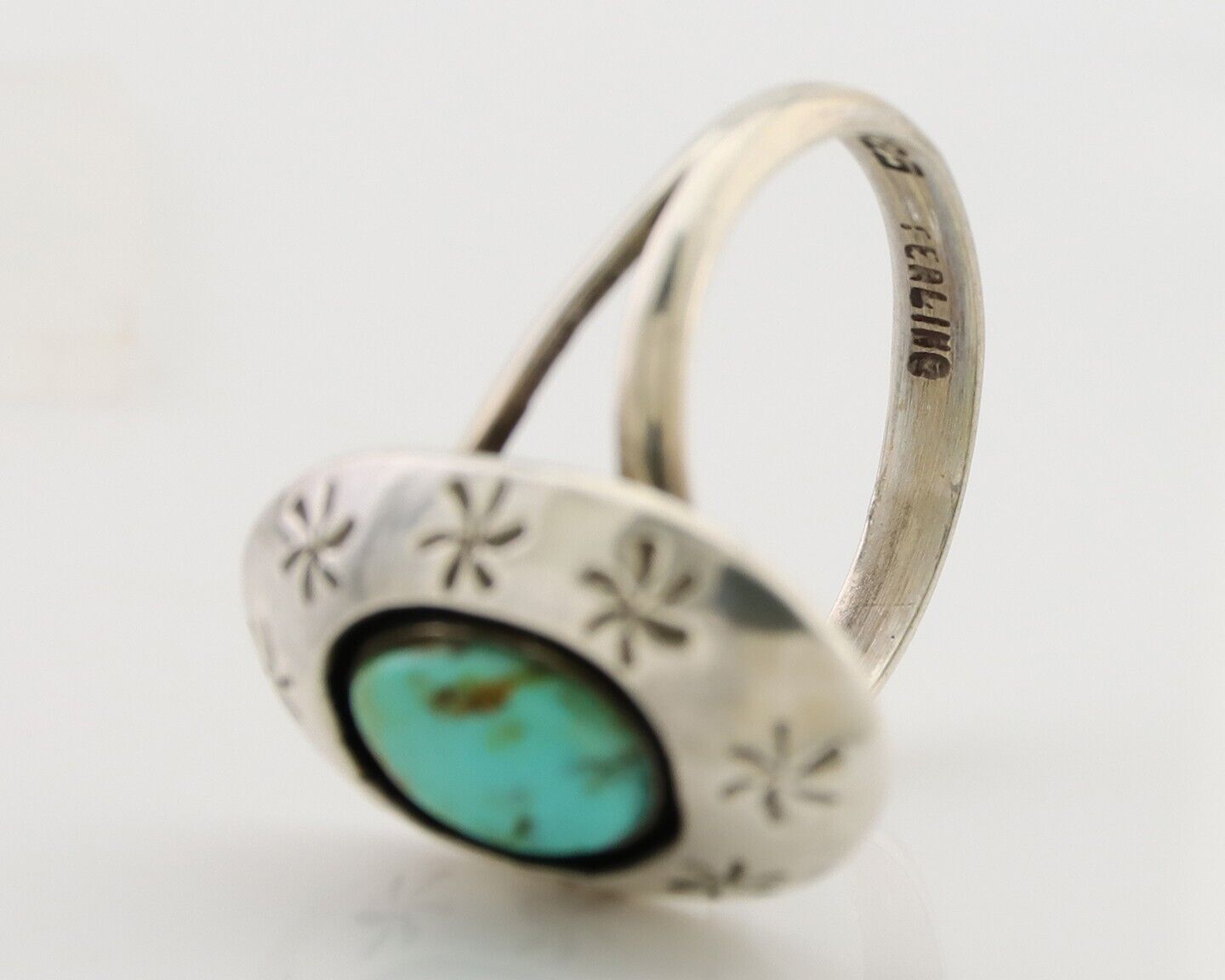 Navajo Ring 925 Silver Kingman Turquoise Native American Artist C.80's