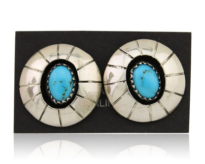 Navajo Shield Earrings 925 Silver Natural Blue Turquoise Artist Signed P C.80s