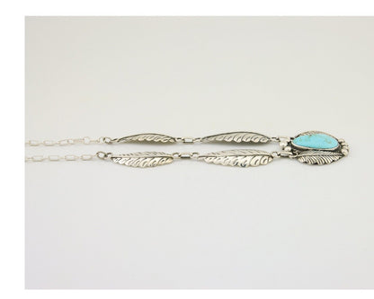 Navajo Necklace 925 Silver Natural Turquoise Artist Signed Sunrise C80s