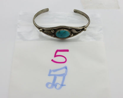 Navajo Bracelet 925 Silver Kingman Turquoise Native American Artist C.80's
