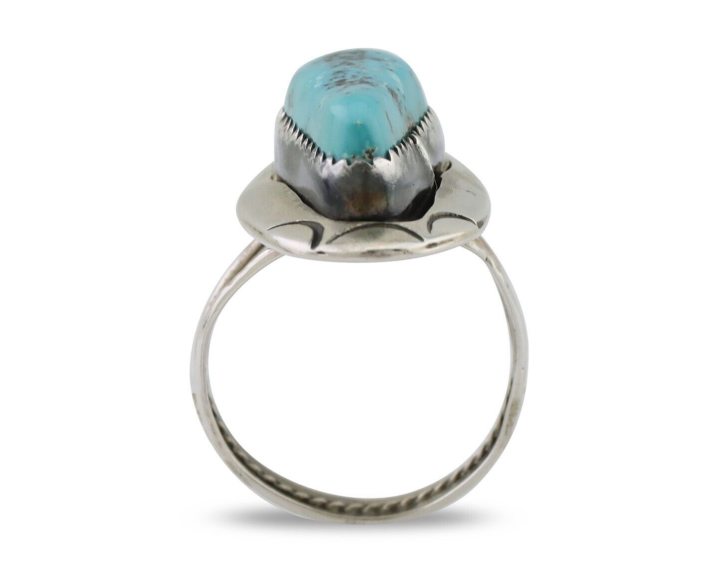 Navajo Ring 925 Silver Blue Gem Turquoise Artist Size 6.0 C.80's