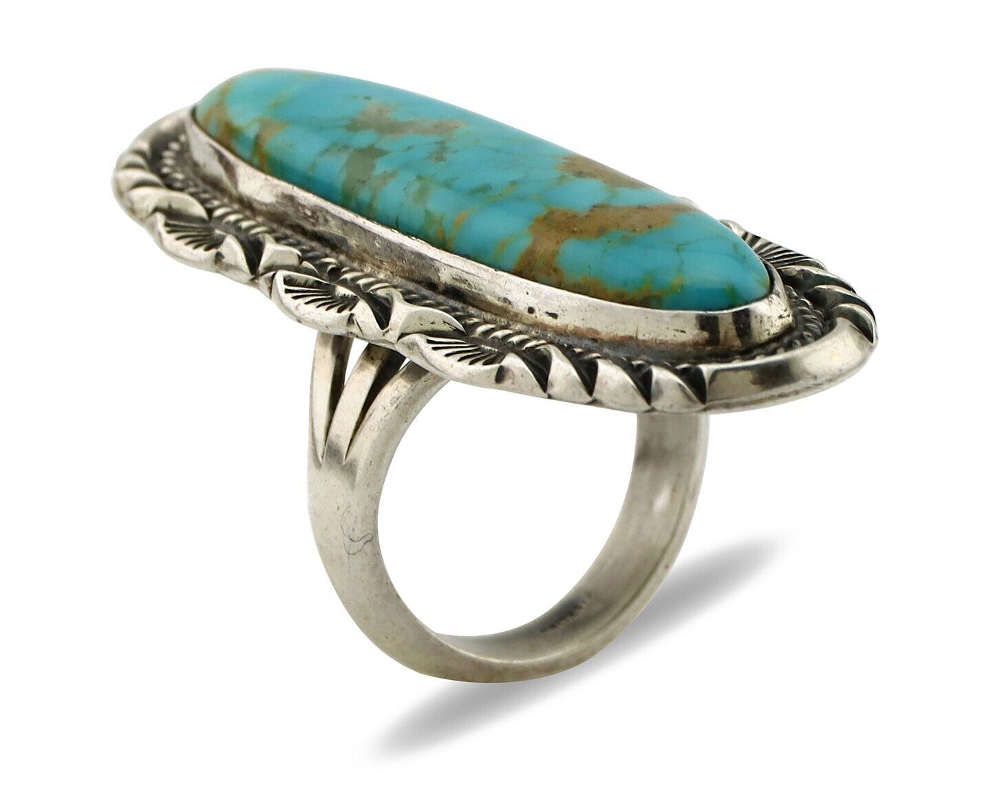 Navajo Ring 925 Silver Natural Mined Turquoise Artist Signed Mike Begay C.80's
