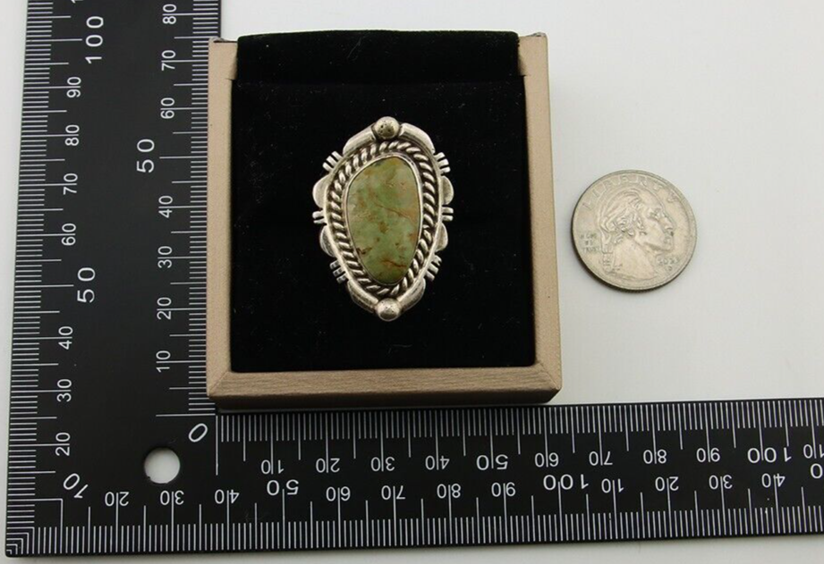 Navajo Ring 925 Sterling Silver Natural Green Turquoise Signed DC C.80's