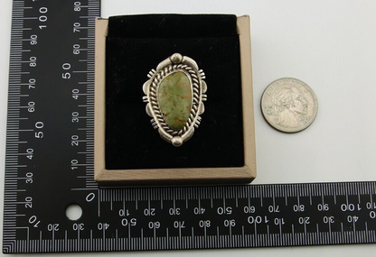 Navajo Ring 925 Sterling Silver Natural Green Turquoise Signed DC C.80's