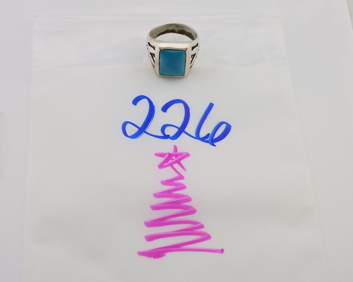 Navajo Ring 925 Silver Kingman Turquoise Artist Signed Sunburst C.80's