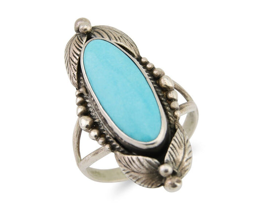 Navajo Ring 925 Silver Natural Slab Turquoise Artist Signed Circle JW C.80's