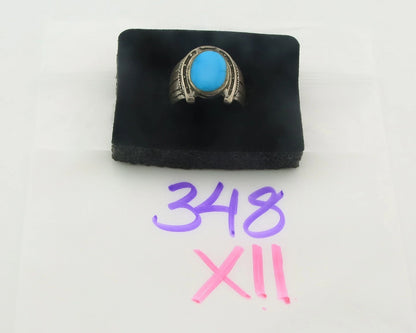 Navajo Horse Shoe Ring Sterling Silver Natural Turquoise Size 7.25