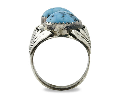 Navajo Ring .925 Silver Handmade Sleeping Beauty Turquoise Signed TKE C.80's