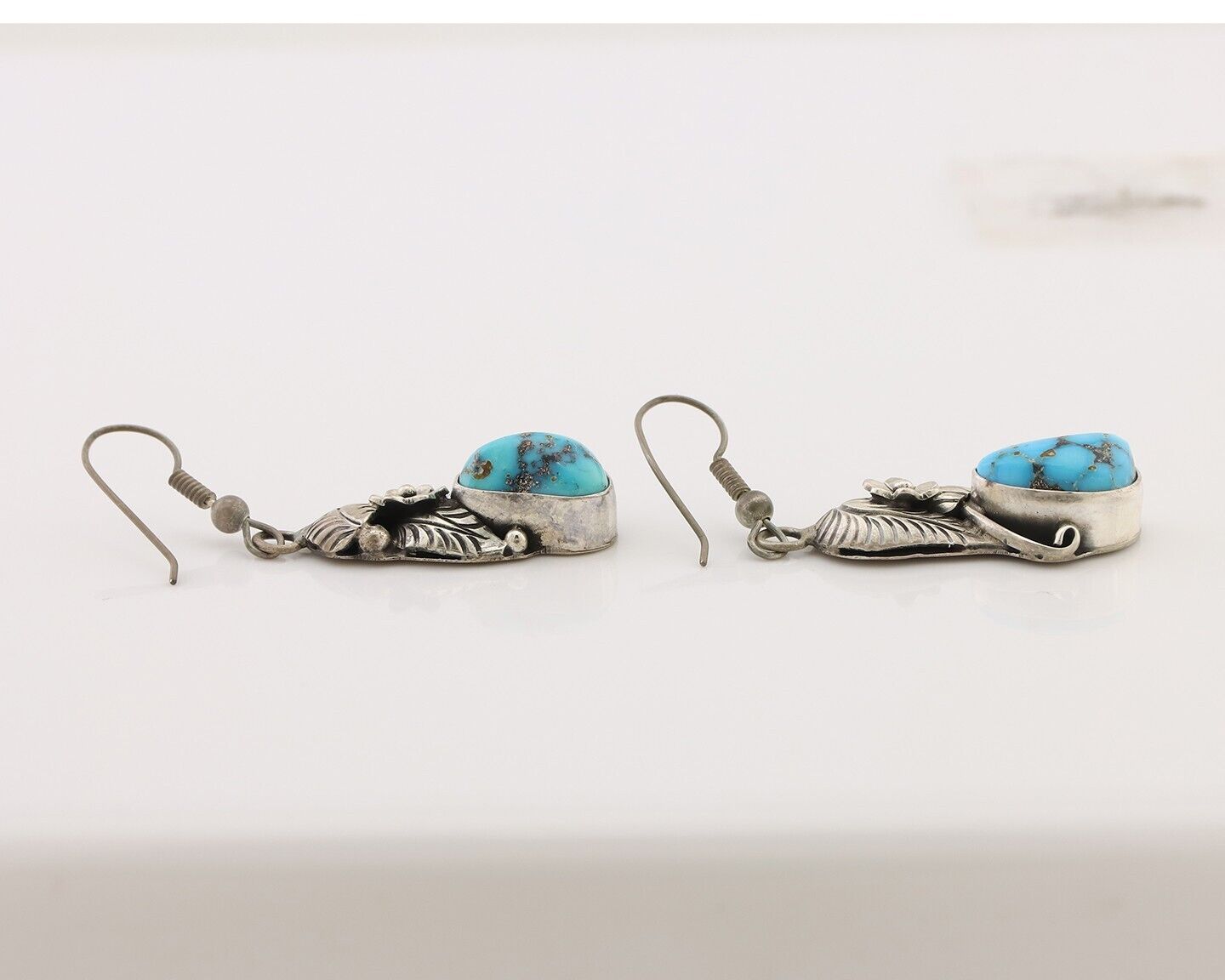 Navajo Handmade Earrings 925 Silver Natural Turquoise Native Artist C.80's