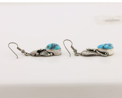 Navajo Handmade Earrings 925 Silver Natural Turquoise Native Artist C.80's