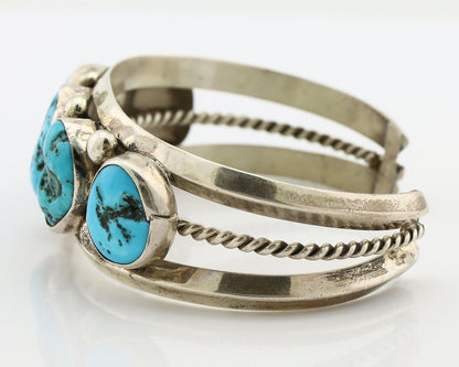 Navajo Bracelet 925 Silver Nugget Sleeping Beauty Turquoise Artist Signed JR C80