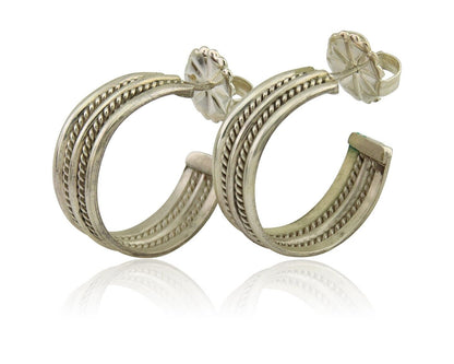 Navajo Earrings 925 Silver Half Hoop Handmade Native American Artist C.80's