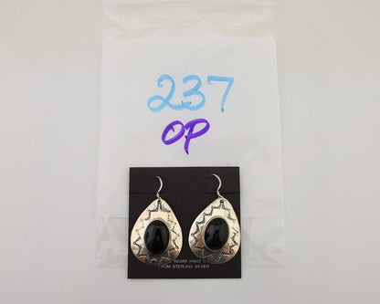 Navajo Handmade Earrings 925 Silver Onyx Artist Douglas Etsitty C.80's
