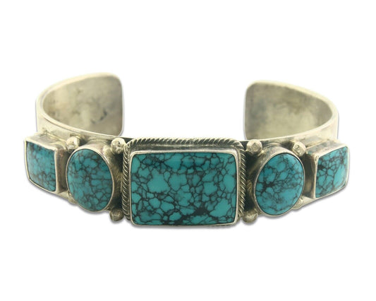 Men Navajo Bracelet 925 Silver Turquoise Cuff Signed ROIE JAQUE C.80's