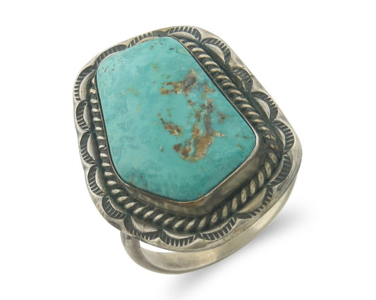Vintage Navajo Ring 925 Sterling Authentic Traditional Turquoise Size 11