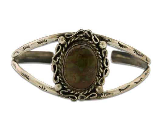 Navajo Bracelet 925 Silver Turquoise Cuff Artist Signed C.80's