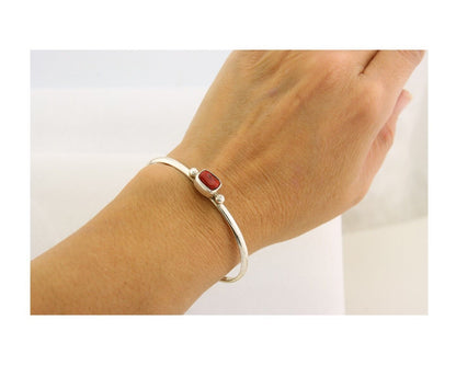 Navajo Bracelet .925 Silver Natural Red Coral Cuff Native American Artist C.80's