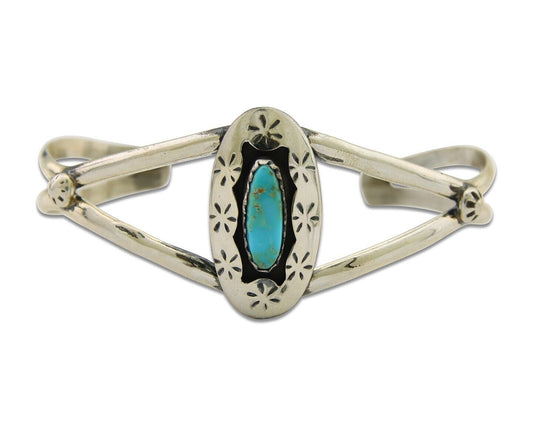 Navajo Cuff Bracelet 925 Silver Turquoise Cuff Artist Signed IJC C.80's