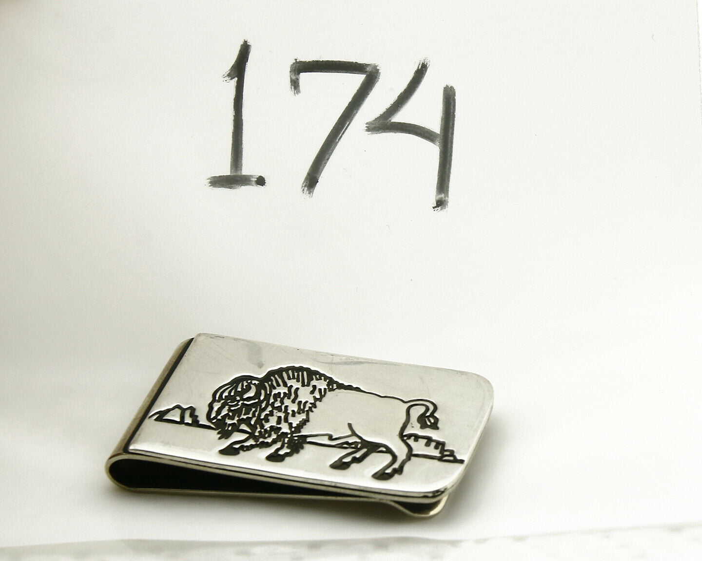 Navajo Money Clip .925 Silver & Nickle Hand Stamped Artist Native C.80's-90's