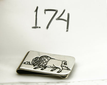 Navajo Money Clip .925 Silver & Nickle Hand Stamped Artist Native C.80's-90's