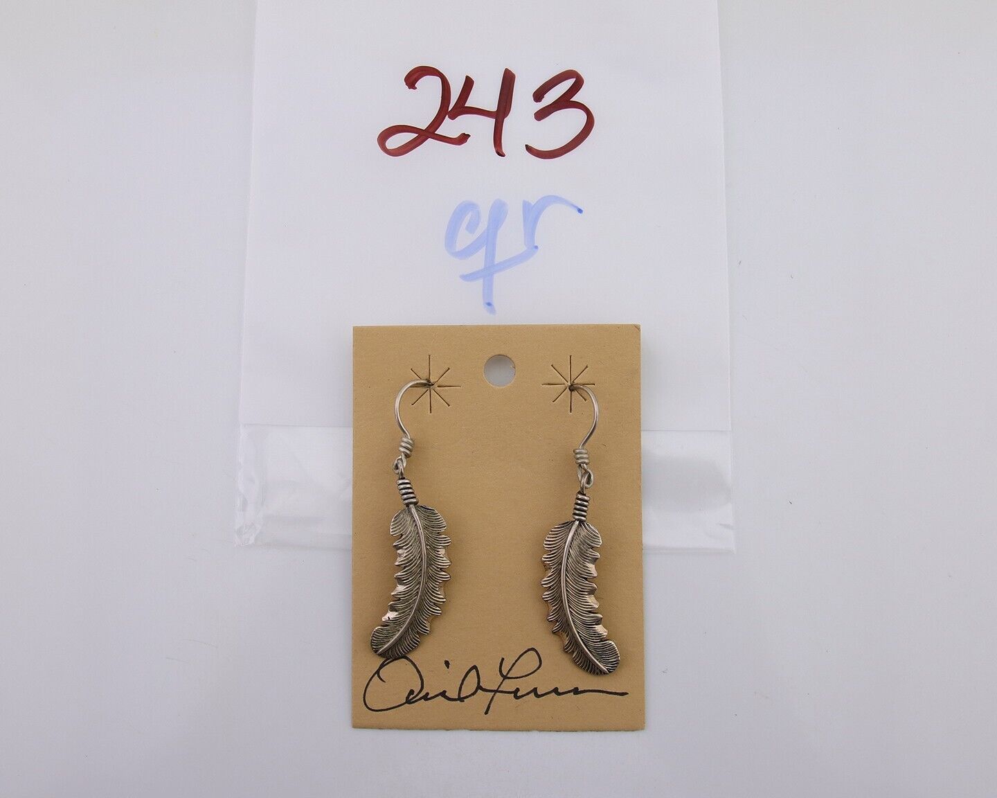 Navajo Eagle Feather Dangle Earrings 925 Silver Artist Signed D Lerma C.80's