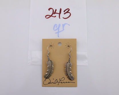 Navajo Eagle Feather Dangle Earrings 925 Silver Artist Signed D Lerma C.80's