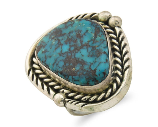 Navajo Ring 925 Sterling Natural Blue Turquoise Signed Ben S C.80's Size 7.0