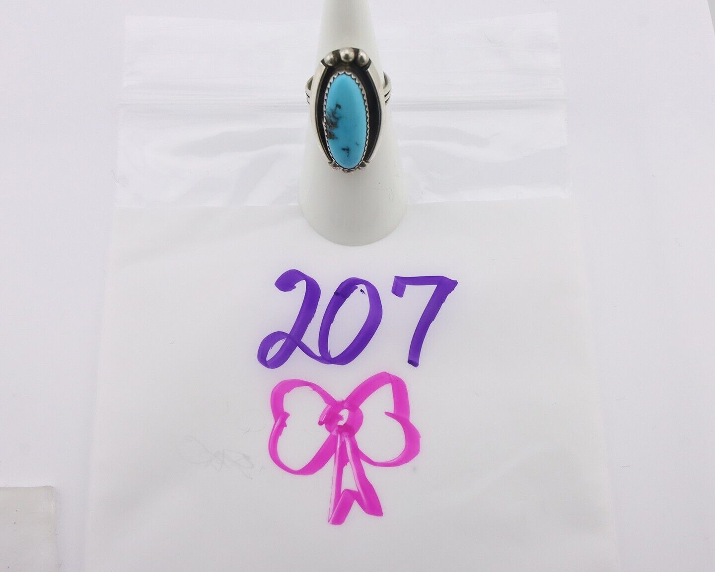 Navajo Ring .925 Silver Sleeping Beauty Turquoise Signed SkyStone Creations C80s