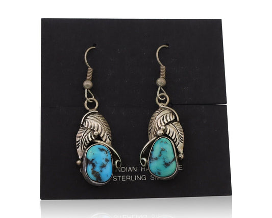 Navajo Handmade Earrings 925 Silver Natural Turquoise Native Artist C.80's