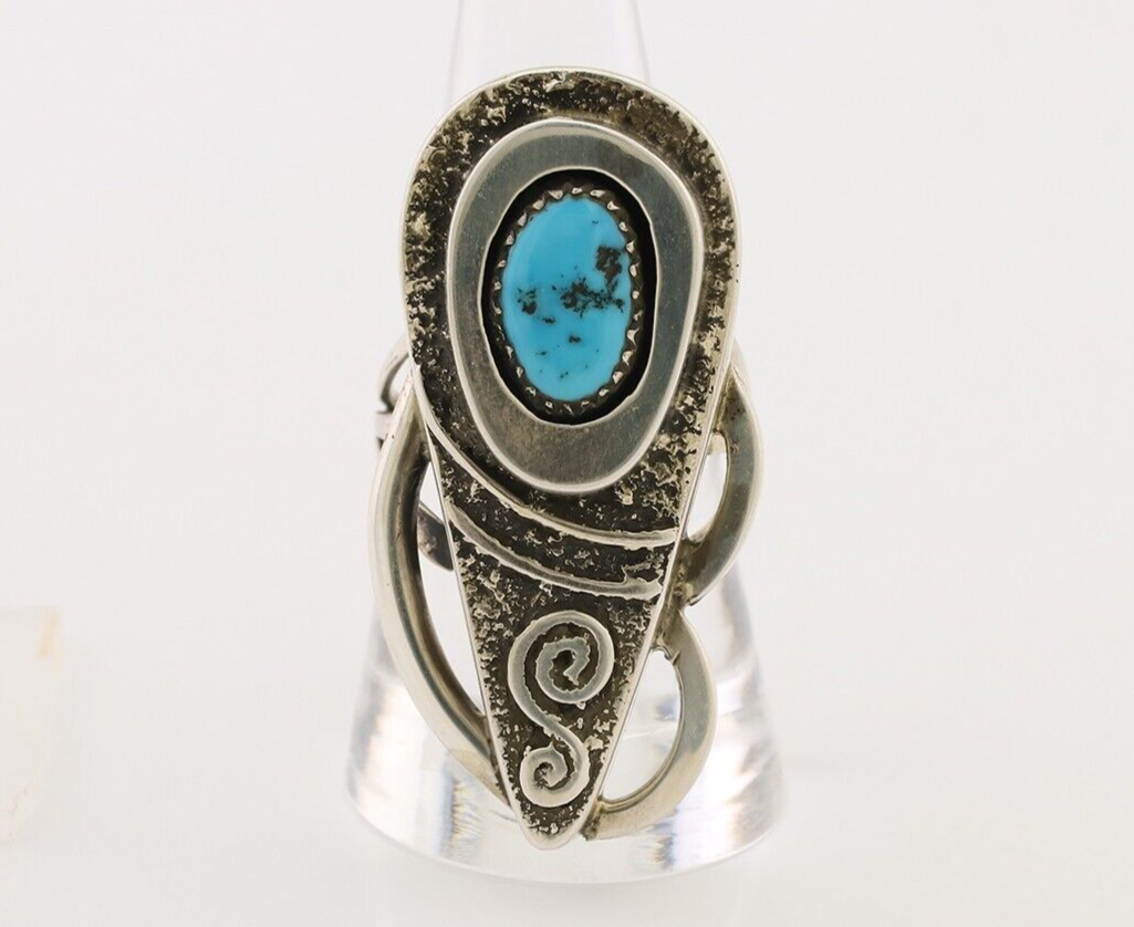 Navajo Ring 925 Silver Natural Blue Turquoise Artist Signed IHMJ C.80's