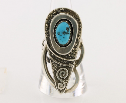 Navajo Ring 925 Silver Natural Blue Turquoise Artist Signed IHMJ C.80's