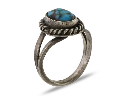 Navajo Ring 925 Silver Kingman Turquoise Native American Artist C.80's