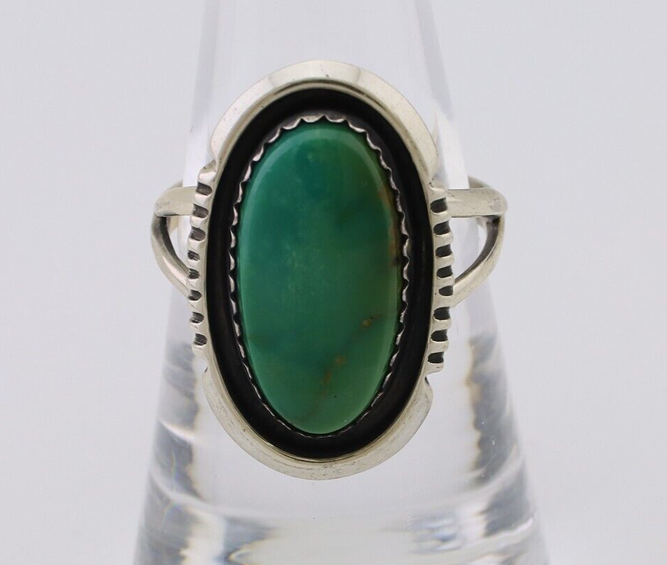 Navajo Hand Stamped Ring 925 Silver Natural Turquoise Native Artist C.80's