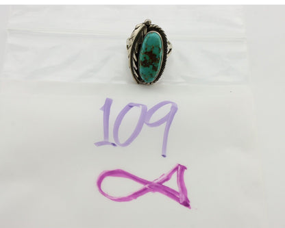 Navajo Ring 925 Silver Spiderweb Turquoise Native Artist Signed C.80's