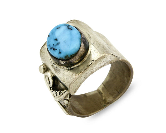 Men's Navajo Ring .925 Silver Natural Kingman Turquoise Handmade C.80's