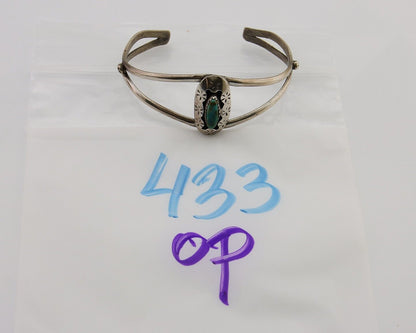 Navajo Hand Stamped Cuff Bracelet Turquoise 925 Silver Artist Signed IJC C.80's
